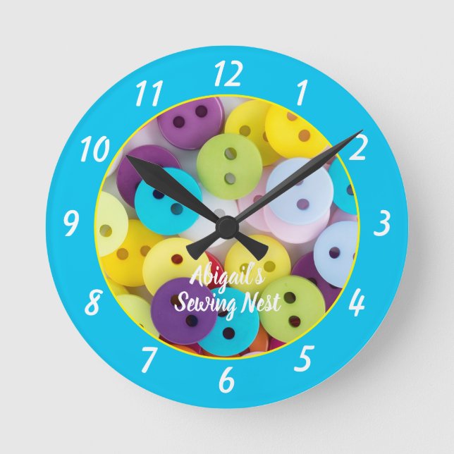 Colourful Sewing Room Personalised Round Clock (Front)