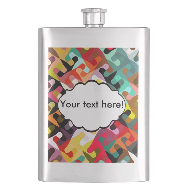 Colourful shapes abstract design hip flask (Front)