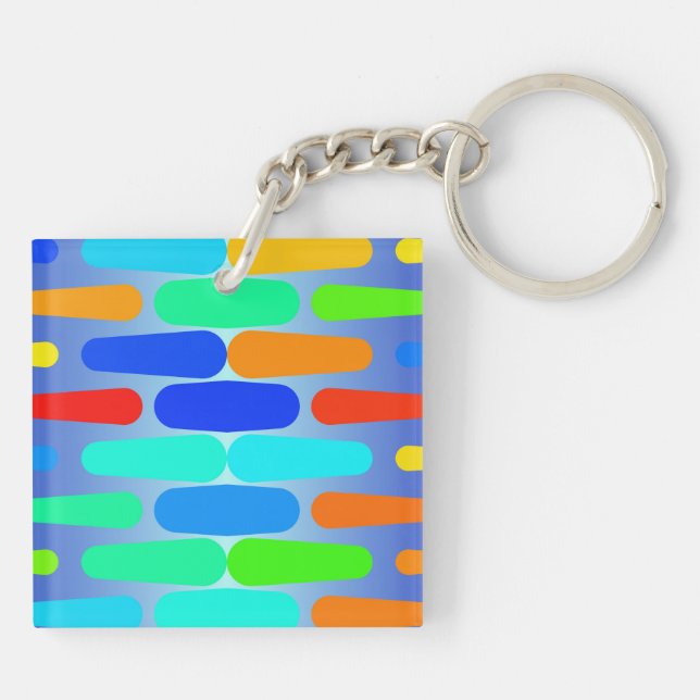 Colourful shapes abstract design key ring (Back)