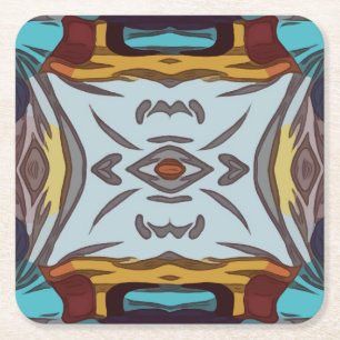 Colourful Shapes and Lines Southwestern Pattern Square Paper Coaster