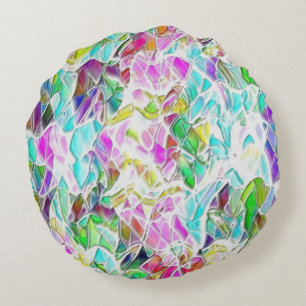 Colourful shapes dipped in white milk soup round cushion