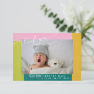 Colourful Shapes Script Baby Two Photo Message Thank You Card