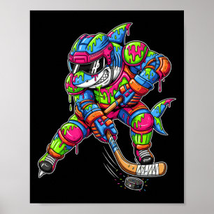 Colourful Shark Hockey Ice Cream Drip Player  Poster