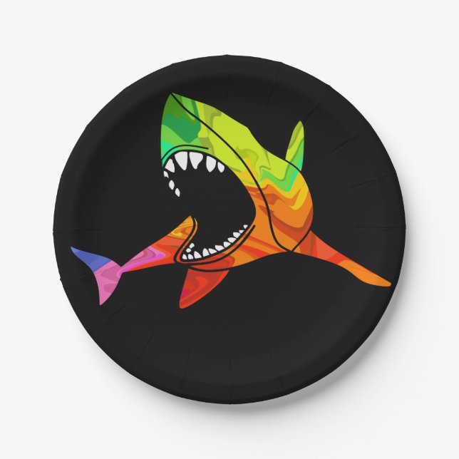 Colourful Shark Paper Plate (Front)