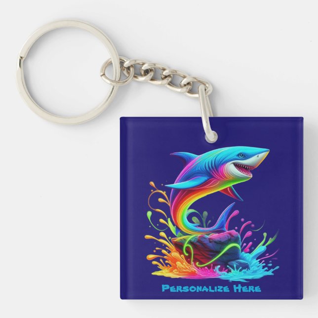 Colourful Shark Splash Key Ring (Front)