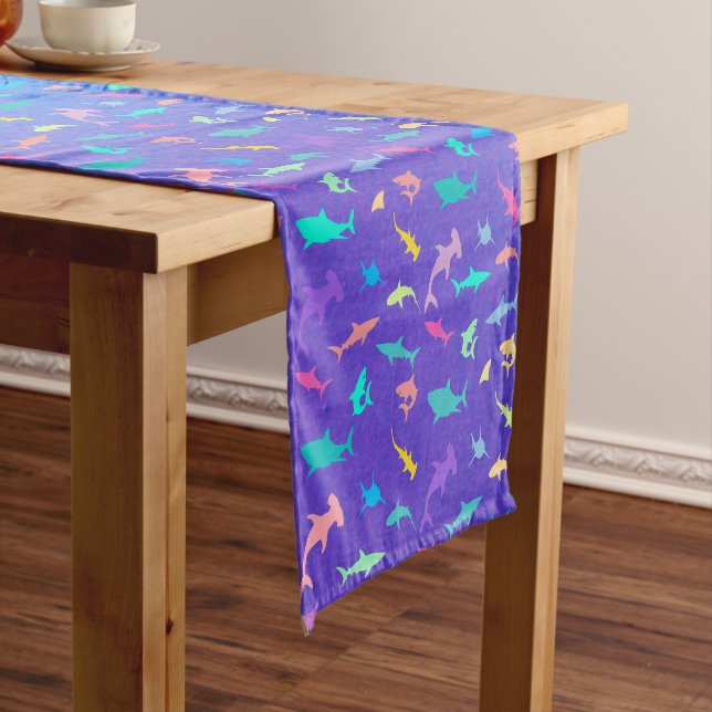 Colourful shark under the sea gradient Party Short Table Runner (In Situ)