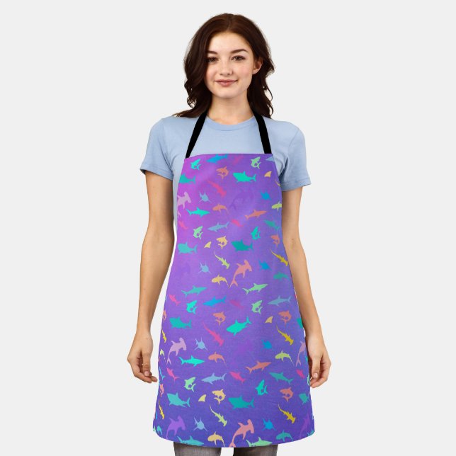 Colourful shark under the sea School Party Apron (Worn)