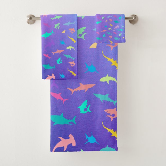 Colourful shark under the sea School Party Bath Towel Set (Insitu)