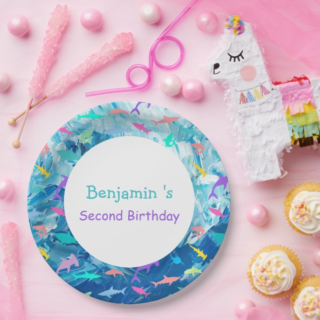 Colourful shark under the sea School Party Birthda Paper Plate (Party)