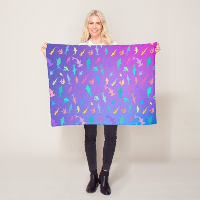 Colourful shark under the sea School Party Fleece Blanket (In Situ)