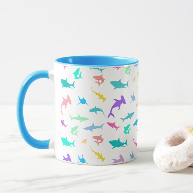 Colourful shark under the sea School Party Mug (With Donut)