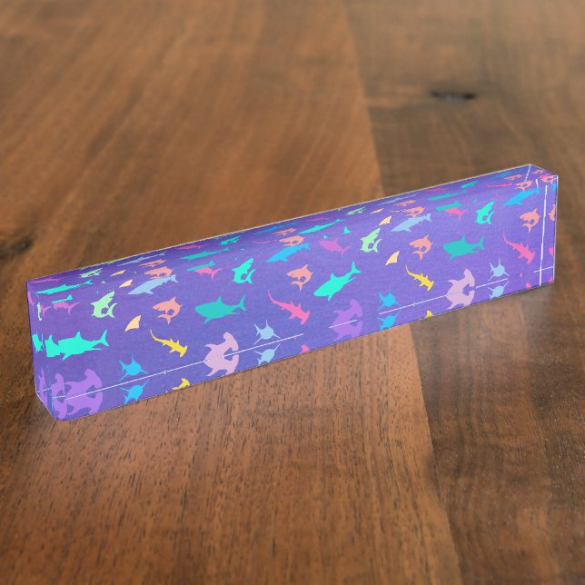 Colourful shark under the sea School Party Nameplate (Side)