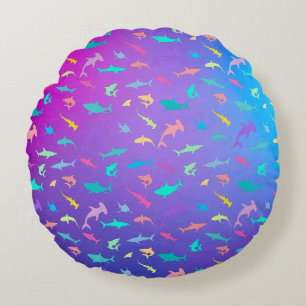 Colourful shark under the sea School Party Round Cushion