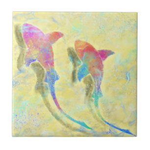 Colourful Sharks - Migned Drawing Art Collection Ceramic Tile