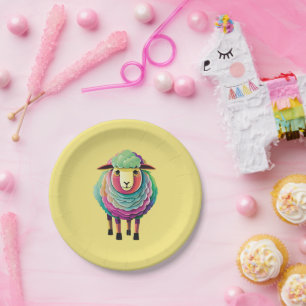 Colourful Sheep Illustration Paper Plate