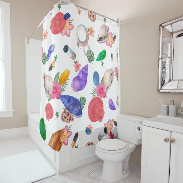 Colourful Shells And Flowers Shower Curtain (In Situ)