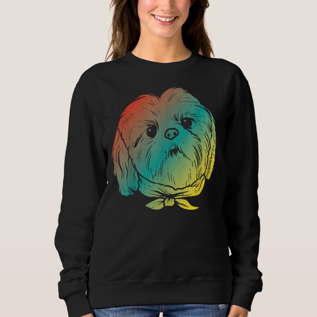 Colourful Shih Tzu Face Animal Pet Dog  Owner Sweatshirt (Front)