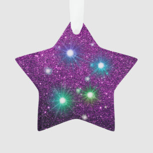 Colourful Shining Stars Purple Faux Glitter Ornament
