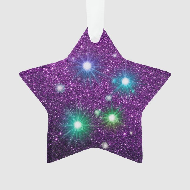 Colourful Shining Stars Purple Faux Glitter Ornament (Front)