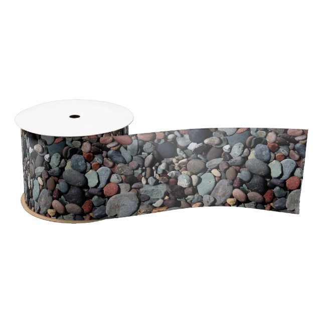 Colourful Shiny Beach Stones Pattern Satin Ribbon (Spool)