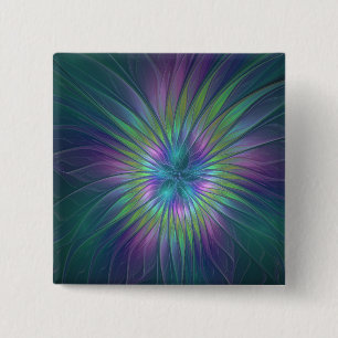 Colourful Shiny Fantasy Flower Abstract Fractal Ar 15 Cm Square Badge