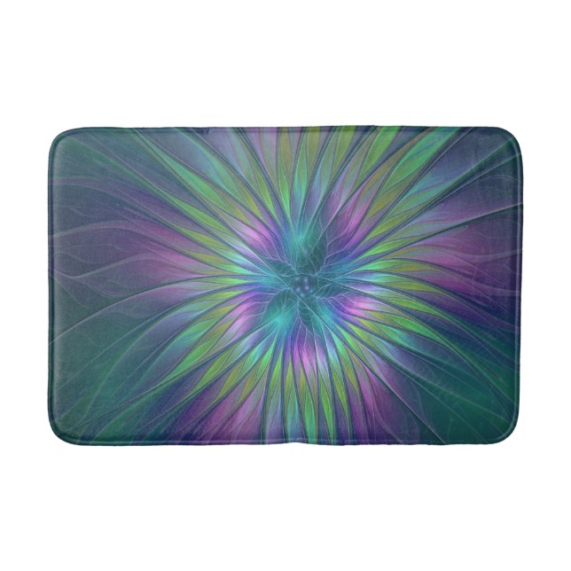 Colourful Shiny Fantasy Flower Abstract Fractal Ar Bath Mat (Front)