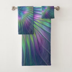 Colourful Shiny Fantasy Flower Abstract Fractal Ar Bath Towel Set