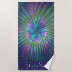 Colourful Shiny Fantasy Flower Abstract Fractal Ar Beach Towel