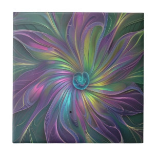 Colourful Shiny Fantasy Flower Abstract Fractal Ar Ceramic Tile