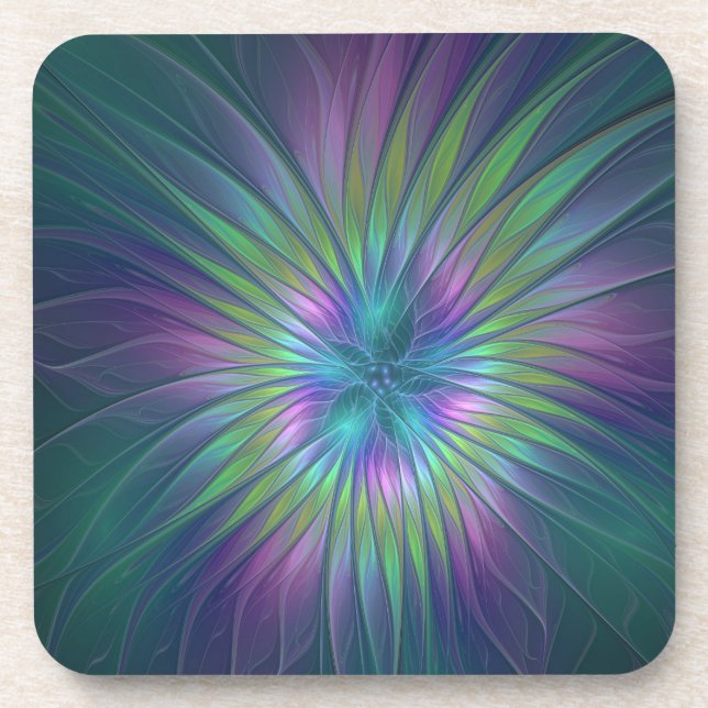 Colourful Shiny Fantasy Flower Abstract Fractal Ar Coaster (Front)
