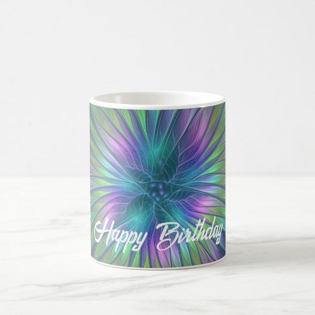 Colourful Shiny Fantasy Flower Abstract Fractal Ar Coffee Mug (Center)