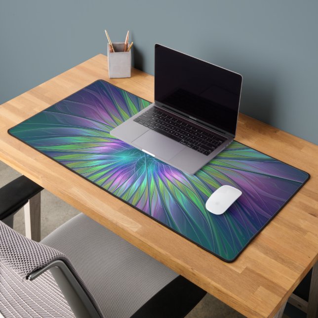Colourful Shiny Fantasy Flower Abstract Fractal Ar Desk Mat (Office 2)