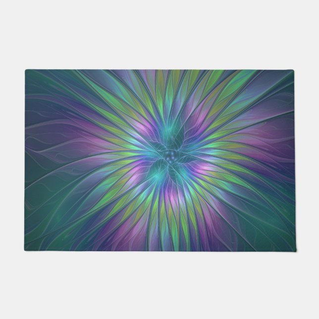 Colourful Shiny Fantasy Flower Abstract Fractal Ar Doormat (Front)