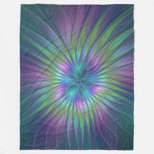 Colourful Shiny Fantasy Flower Abstract Fractal Ar Fleece Blanket