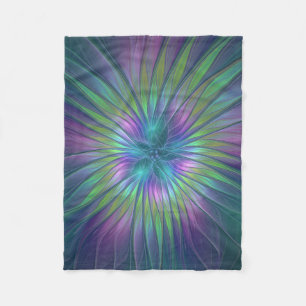 Colourful Shiny Fantasy Flower Abstract Fractal Ar Fleece Blanket