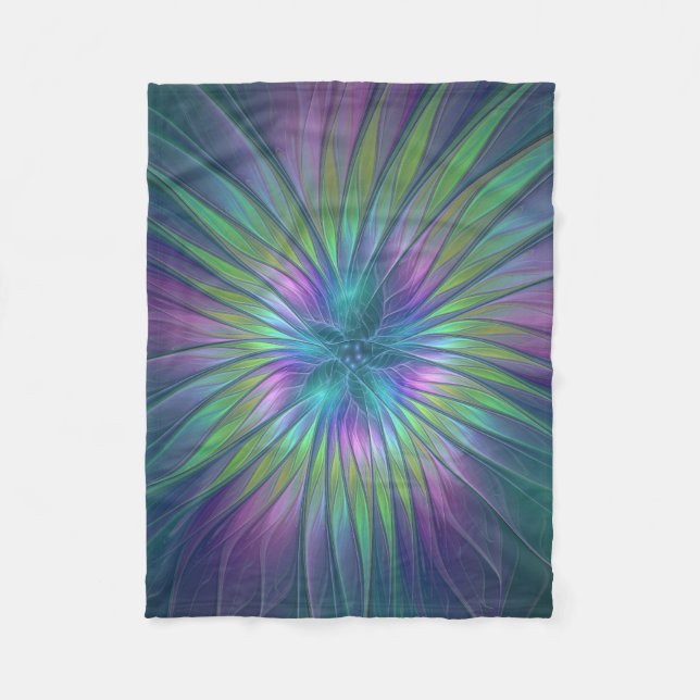 Colourful Shiny Fantasy Flower Abstract Fractal Ar Fleece Blanket (Front)