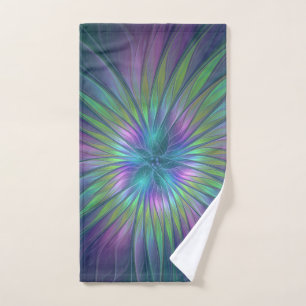 Colourful Shiny Fantasy Flower Abstract Fractal Ar Hand Towel