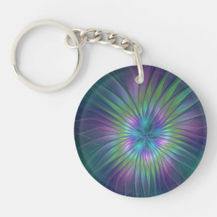 Colourful Shiny Fantasy Flower Abstract Fractal Ar Key Ring