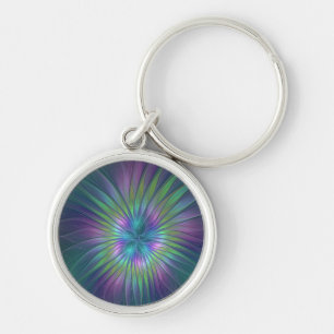 Colourful Shiny Fantasy Flower Abstract Fractal Ar Key Ring