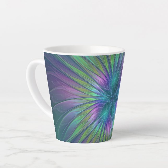 Colourful Shiny Fantasy Flower Abstract Fractal Ar Latte Mug (Left Angle)