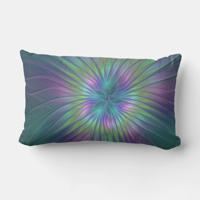 Colourful Shiny Fantasy Flower Abstract Fractal Ar Lumbar Cushion (Back)