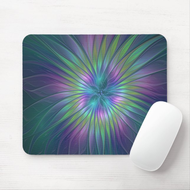 Colourful Shiny Fantasy Flower Abstract Fractal Ar Mouse Pad (With Mouse)