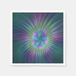 Colourful Shiny Fantasy Flower Abstract Fractal Ar Napkin