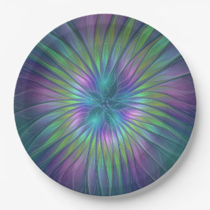 Colourful Shiny Fantasy Flower Abstract Fractal Ar Paper Plate