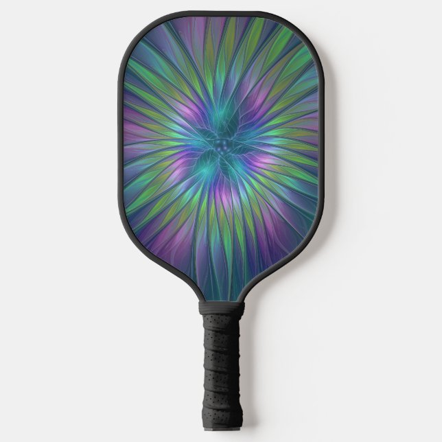 Colourful Shiny Fantasy Flower Abstract Fractal Ar Pickleball Paddle (Front)