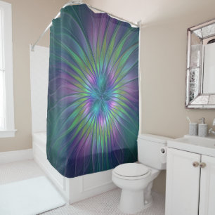 Colourful Shiny Fantasy Flower Abstract Fractal Ar Shower Curtain