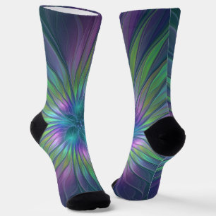 Colourful Shiny Fantasy Flower Abstract Fractal Ar Socks