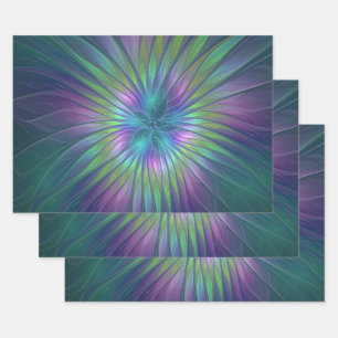 Colourful Shiny Fantasy Flower Abstract Fractal Ar Wrapping Paper Sheet