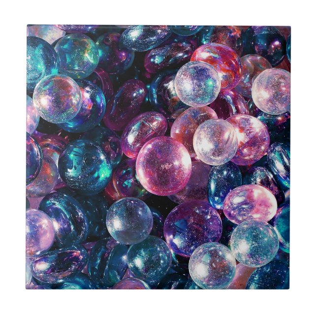 Colourful Shiny Glass Marbles Ceramic Tile (Front)