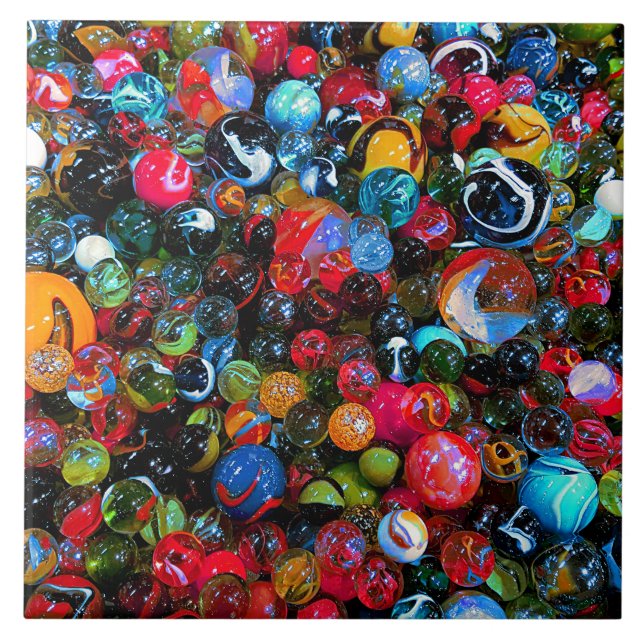Colourful Shiny Glass Marbles Ceramic Tile (Front)